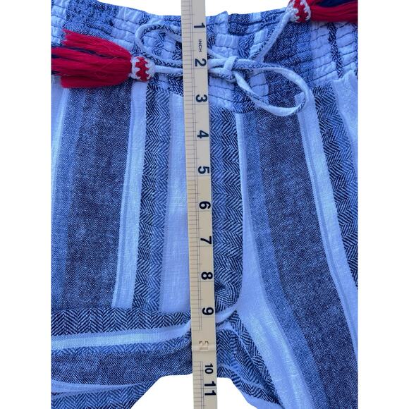Indigo Rein Striped Wide Leg Linen Blend Pull On Pants with Tassel Tie - Small - Picture 7 of 11